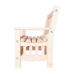 Simple wooden garden bench isolated on white background.