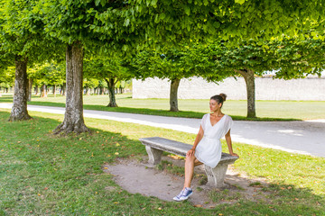 A woman looking at the camera