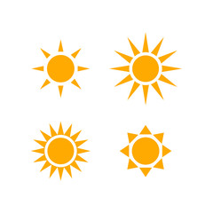 Sun simple vector icon set. Four sun symbols in yellow.