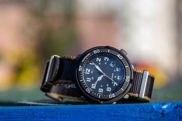 military watch with leather band