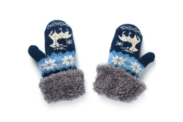 Knitted children's woolen mittens