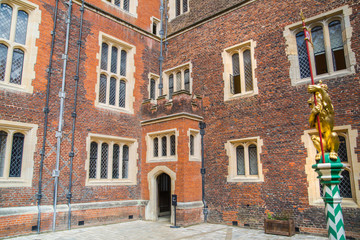 Fototapeta na wymiar Inner yard of the Hampton court. Historical place going back to Tudors time locates in West London