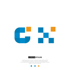 CX C X Logo Monogram with Blue and yellow Colors. modern letter logo design