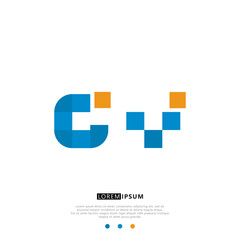 CV C V Logo Monogram with Blue and yellow Colors. modern letter logo design