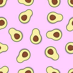 Seamless avocado pattern in pink background.