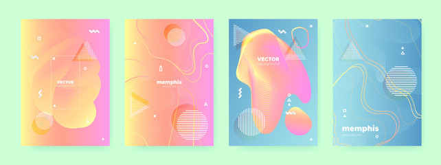 Colorful Liquid Waves. Pastel Memphis Brochure. 