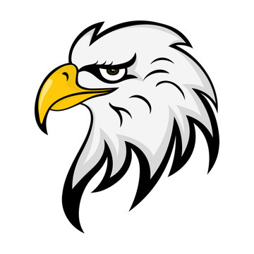 Eagle head logo, white background.