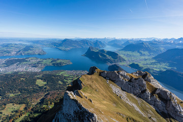 Beautiful panorma view on Lake Lucerne from the Pilatus hiking trail Switzerland