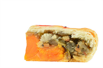 A peace of Chinese cake isolated on white background.