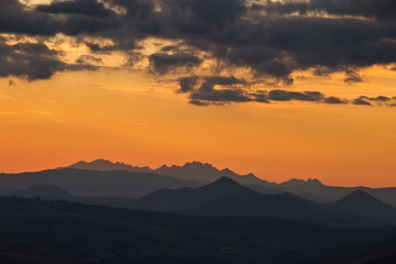 A mountain silhouette in the evening