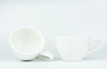 White coffee cup on white pvc background.
