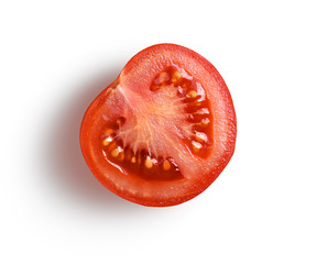 Half of tomato on white background. Top view