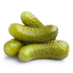 Tasty marinated cucumbers, isolated on white background