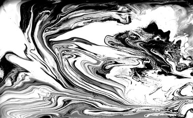 Black and white abstract background. Liquid marble pattern. Monochrome texture.