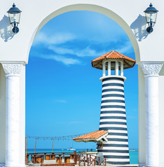 wooden open door arch exit to the beach caribbean dominican republic