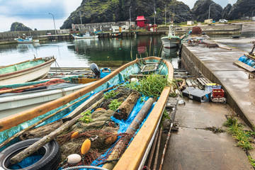 Fototapeta na wymiar Boats at the Tappi port, Aomori, Honshu, Japan