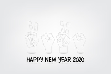 Vecotor Raise two fingers and  side of a fist with a message Happy New Year 2020 on vintage background