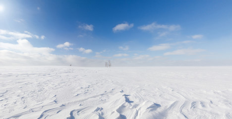 Fototapeta na wymiar Winter landscape, desert terrain with ground driftsnow