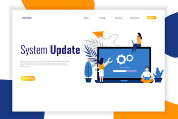 System update flat design with people. This design can be used for websites, landing pages, UI, mobile applications, posters, banner