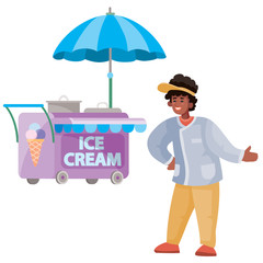 The girl sells ice-cream. Vector illustration. Isolated on white.