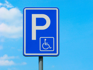 Road sign, parking for disabled, close up