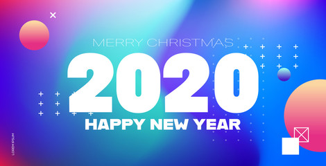 Fototapeta na wymiar 2020 happy new year merry christmas poster holiday celebration concept greeting card flat horizontal copy space vector illustration