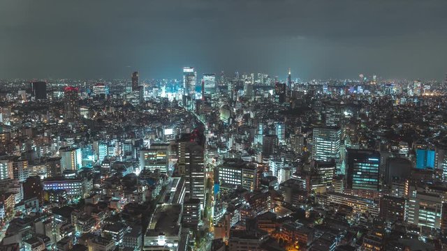 Breathtaking view of Tokyo at night. Futuristic city skyline timelapse.
