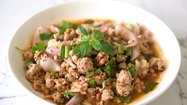 spicy mince pork (Larb - Traditional Thai Food)