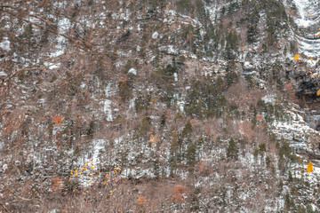 Ordesa National Valley in snowy autumn, located in Pyrenees Spain