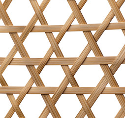 Close up woven bamboo basket on white background