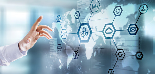 IOT internet of things automation smart industry innovation concept on virtual screen.