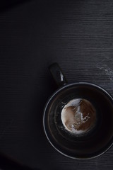 Mug residue on timber desk background