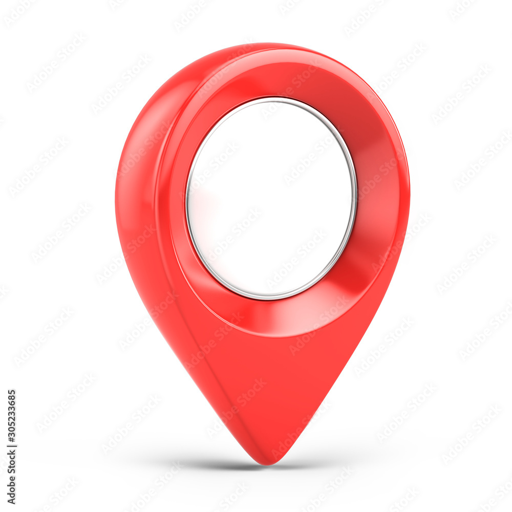 Fototapete red glossy map pointer - 3d location icon isolated on white. 3d rendering