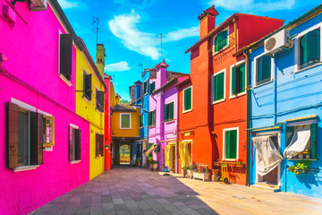 Fototapeta na wymiar Venice landmark, Burano island square and colorful houses, Italy
