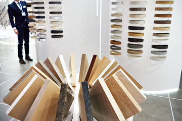 Samples of board for furniture in store