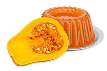 Pumpkin Jelly on a plate with pumpkin, 3D rendering