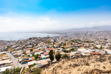 Chile Coquimbo panoramic aerial view of the bay of Serena