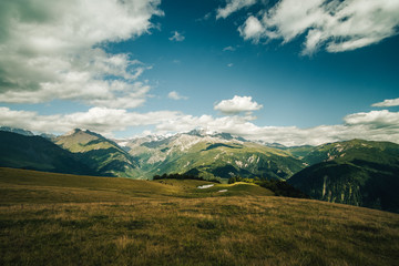 Landscape with high mountains. Svaneti region, Georgia. Part of trail from Mestia to Ushguli.