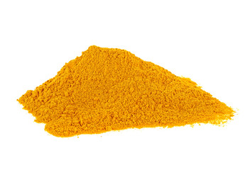 Pile of turmeric powder isolated on a white background. Curcuma.