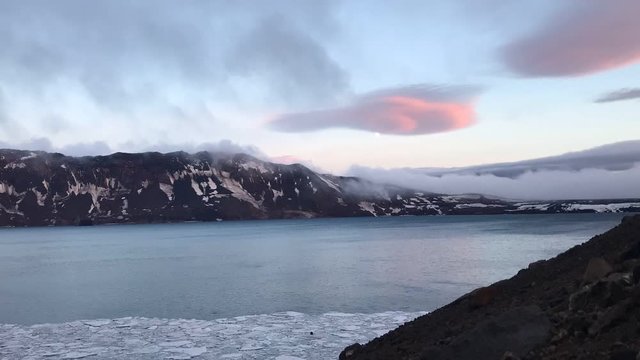 Askja - Midnight in the Icelandic highland with the midnight sun.