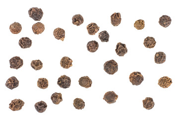Black peppers peas isolated on white, top view