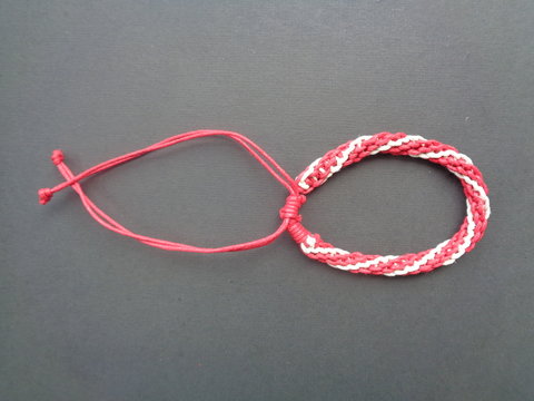 kumihimo rope bracelet with white and red color