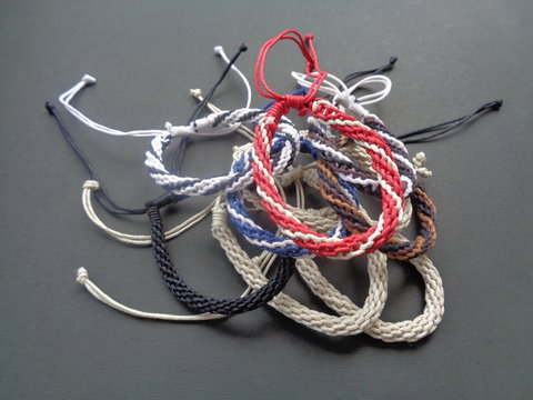 kumihimo rope bracelet with white and red color