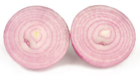 Sliced red onion isolated on white background