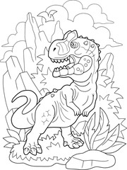 prehistoric predatory dinosaur allosaurus, coloring book, funny illustration