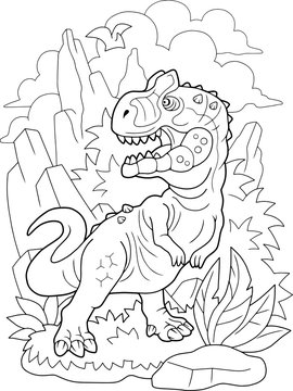 prehistoric predatory dinosaur allosaurus, coloring book, funny illustration