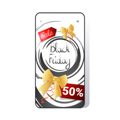 big sale black friday stamp special offer promo marketing holiday shopping concept smartphone screen online mobile app advertising campaign vector illustration