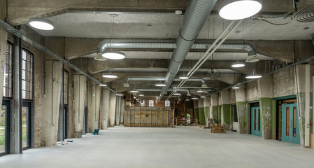 Interior of a former factory that has been restored.