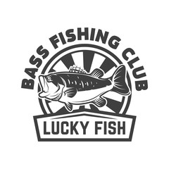Obraz premium Bass fishing club. Emblem template with perch. Design element for logo, label, sign, poster. Vector illustration
