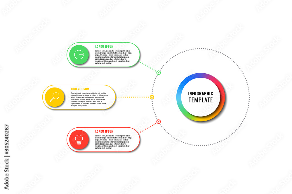 Fototapete infographic template with three round elements on white background. modern business process visualis